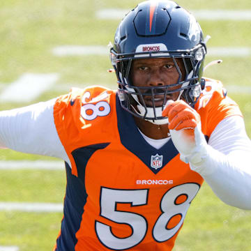 Jul 28, 2021; Englewood, CO, United States; Denver Broncos outside linebacker Von Miller (58) during training camp at UCHealth Training Complex. Mandatory Credit: Isaiah J. Downing-Imagn Images