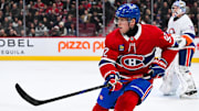 Dec 3, 2024; Montreal, Quebec, CAN; Montreal Canadiens right wing Patrik Laine (92) looks on against the New York Islanders during the third period at Bell Centre. Mandatory Credit: David Kirouac-Imagn Images