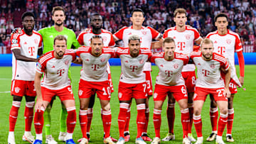 Bayern Munich posing for a team photo during last season's Champions League.