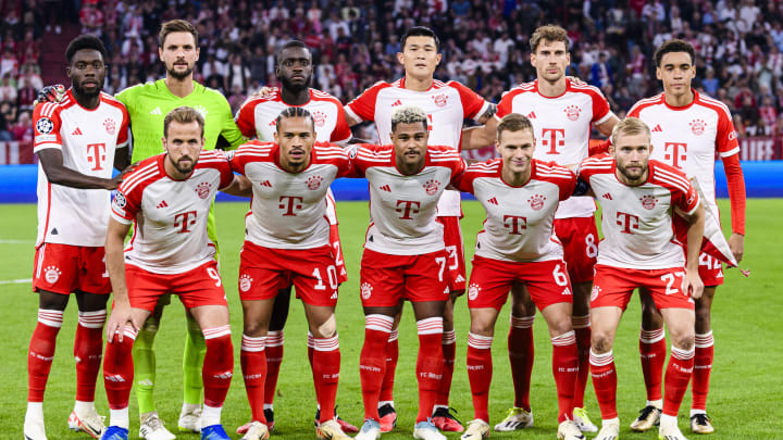 Bayern Munich posing for a team photo during last season's Champions League.