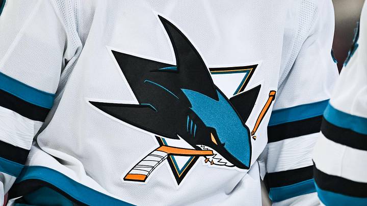 Mar 14, 2026; Montreal, Quebec, CAN; View of a San Jose Sharks logo on a jersey worn by a member of the team during the third period at Bell Centre. Mar 14, 2026; Montreal, Quebec, CAN; View of a San Jose Sharks logo on a jersey worn by a member of the team during the third period at Bell Centre.