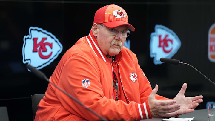 Nov 3, 2023; Frankfurt, Germany; Kansas City Chiefs coach Andy Reid during press conference at DFB Campus. Mandatory Credit: Kirby Lee-USA TODAY Sports
