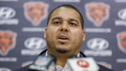 Chicago Bears general manager Ryan Poles speaks during a press conference at Halas Hall. 