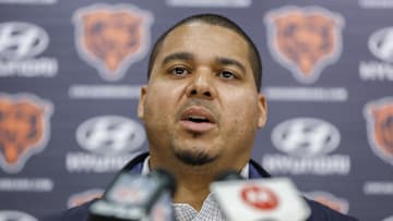 Chicago Bears general manager Ryan Poles speaks during a press conference at Halas Hall. 