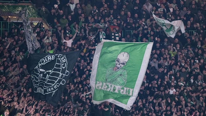 Fans of Celtic during the UEFA Champions League league phase match between Celtic FC and BSC Young Boys at Celtic Park. Fans of Celtic during the UEFA Champions League league phase match between Celtic FC and BSC Young Boys at Celtic Park.