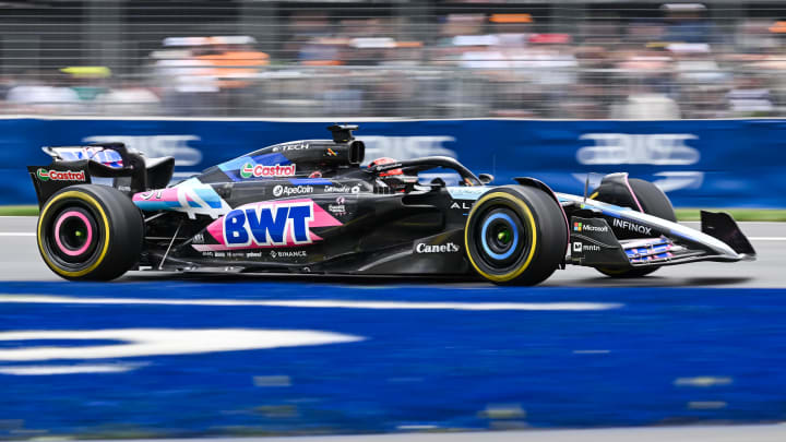 Jun 8, 2024; Montreal, Quebec, CAN; BWT Alpine driver Esteban Ocon (FRA) races during FP3 practice session of the Canadian Grand Prix at Circuit Gilles Villeneuve. Mandatory Credit: David Kirouac-USA TODAY Sports