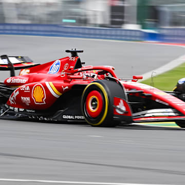 Jun 8, 2024; Montreal, Quebec, CAN; Ferrari driver Charles Leclerc (MCO) races during FP3 practice session of the Canadian Grand Prix at Circuit Gilles Villeneuve. Mandatory Credit: David Kirouac-Imagn Images