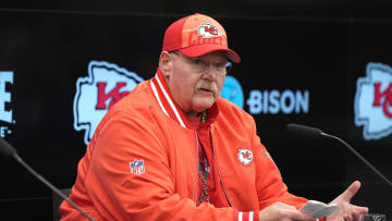 Nov 3, 2023; Frankfurt, Germany; Kansas City Chiefs coach Andy Reid during press conference at DFB Campus. Mandatory Credit: Kirby Lee-USA TODAY Sports