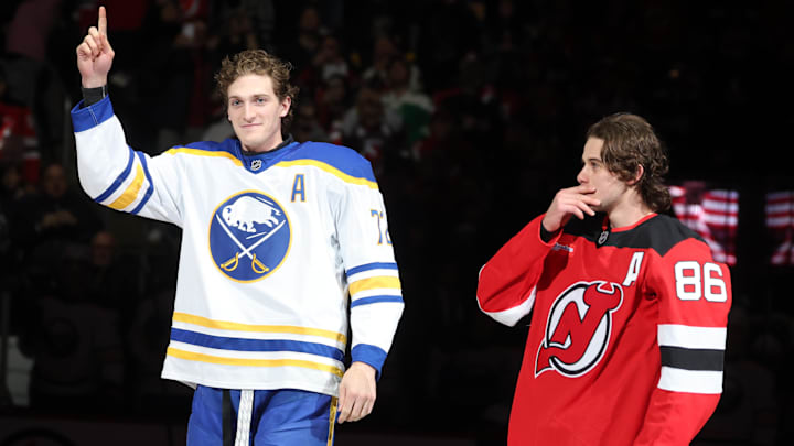 Team USA teammates Tage Thompson (Buffalo Sabres) and Jack Hughes (New Jersey Devils) as NHL play resumed