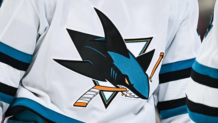 Mar 14, 2026; Montreal, Quebec, CAN; View of a San Jose Sharks logo on a jersey worn by a member of the team during the third period at Bell Centre. Mar 14, 2026; Montreal, Quebec, CAN; View of a San Jose Sharks logo on a jersey worn by a member of the team during the third period at Bell Centre.