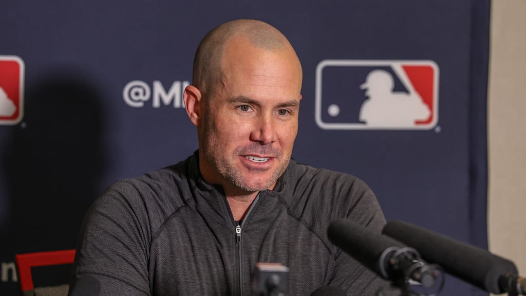 Dec 8, 2025; Orlando, FL, USA; Texas Rangers manager Skip Schumaker speaks with the media during the 2025 MLB Winter Meetings at Signia by Hilton Hotel. Mandatory Credit: Mike Watters-Imagn Images