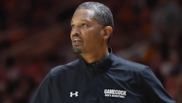 Mar 8, 2025; Knoxville, Tennessee, USA; South Carolina Gamecocks head coach Lamont Paris during the first half against the Tennessee Volunteers at Thompson-Boling Arena at Food City Center. Mandatory Credit: Randy Sartin-Imagn Images