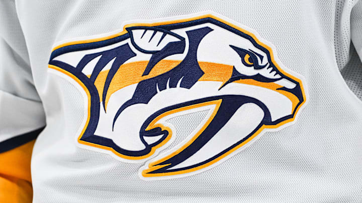 Dec 5, 2024; Montreal, Quebec, CAN; View of a Nashville Predators logo on a jersey worn by a member of the team during the second period at Bell Centre. Mandatory Credit: David Kirouac-Imagn Images Dec 5, 2024; Montreal, Quebec, CAN; View of a Nashville Predators logo on a jersey worn by a member of the team during the second period at Bell Centre. Mandatory Credit: David Kirouac-Imagn Images