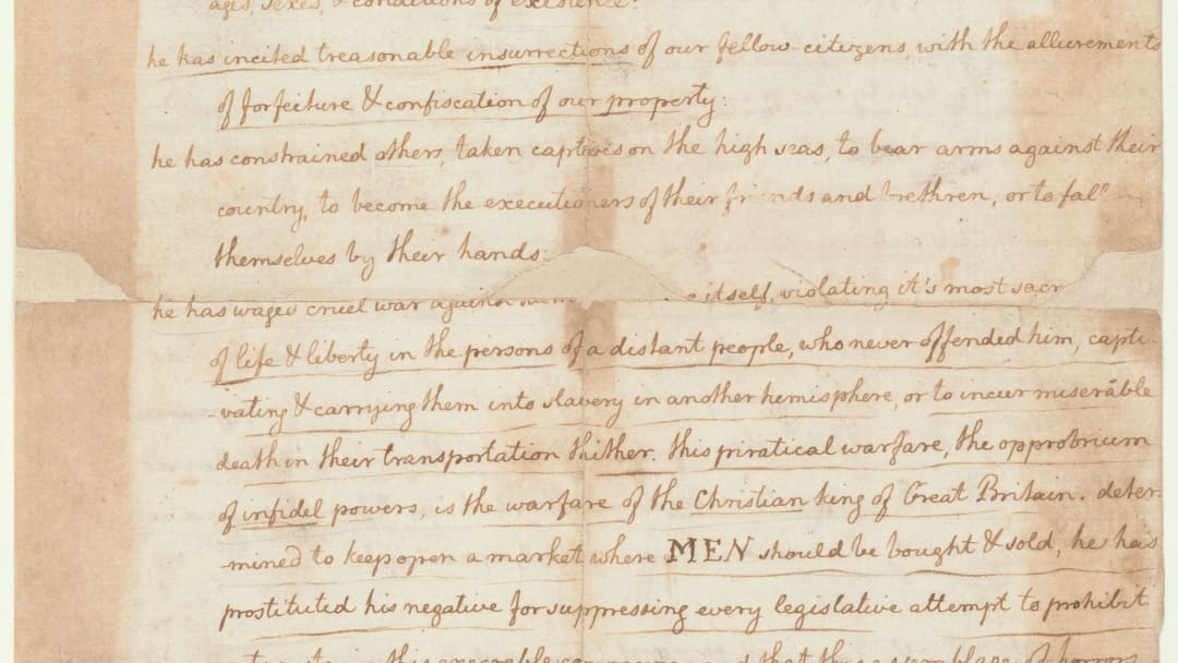 The New York Public Library’s copy of the original version of the Declaration of Independence, written in Jefferson's hand.