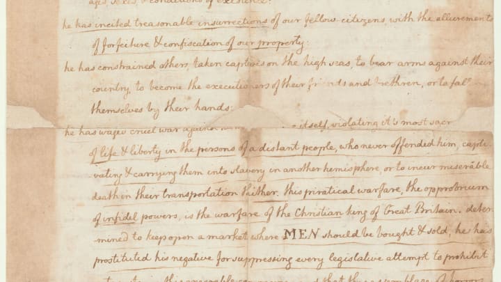 The New York Public Library’s copy of the original version of the Declaration of Independence, written in Jefferson's hand.