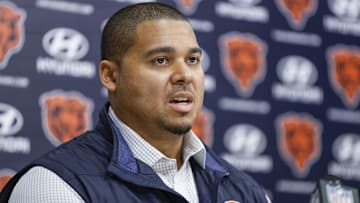 Chicago Bears general manager Ryan Poles speaks during a press conference at Halas Hall.