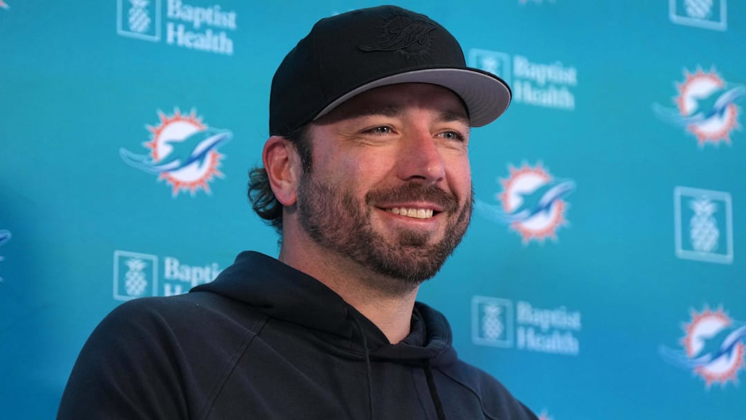 Nov 2, 2023; Frankfurt, Germany; Miami Dolphins offensive coordinator Frank Smith at press conference at the PSD Bank Arena.