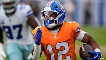 October 26, 2025: Denver Broncos running back RJ Harvey (12) runs to the end zone after a long run in the first half of the football game between the Denver Broncos and Dallas Cowboys.
