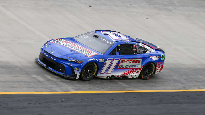 Mar 17, 2024; Bristol, Tennessee, USA; NASCAR Cup Series driver Denny Hamlin (11) during the Food City 500 at Bristol Motor Speedway. 