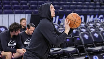Dec 9, 2025; Orlando, Florida, USA; Miami Heat guard Tyler Herro (14) warms up before the game against the Orlando Magic at Kia Center. Mandatory Credit: Mike Watters-Imagn Images