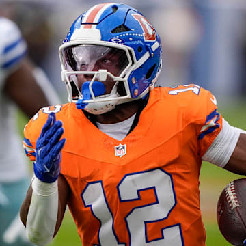 October 26, 2025: Denver Broncos running back RJ Harvey (12) runs to the end zone after a long run in the first half of the football game between the Denver Broncos and Dallas Cowboys.