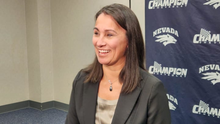 Mountain West commissioner Gloria Nevarez speaks to the media on Wednesday, Feb. 28-29 at Lawlor Events Center.

Gloria Nevarez Mw