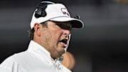 Mississippi State Bulldogs head coach Jeff Lebby reacts during the second quarter against the Texas A&M Aggies at Kyle Field.