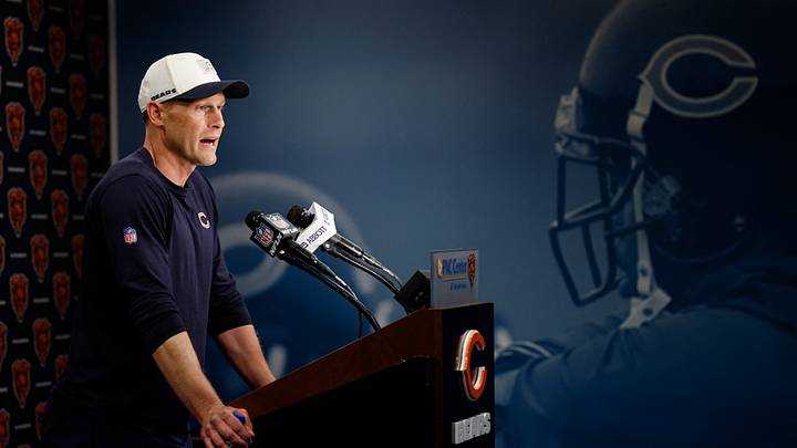 Jun 9, 2026; Lake Forest, IL, USA; Chicago Bears head coach Ben Johnson speaks during Minicamp at Halas Hall. Mandatory Credit: Kamil Krzaczynski-Imagn Images