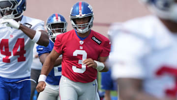 East Rutherford, NJ -- June 5, 2025 -- Quarterback, Russell Wilson as the New York Giants players participate in their 2025 OTAÕs at the Quest Diagnostic Giants Training Center in East Rutherford.