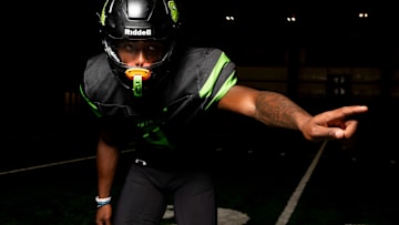 Lake Cormorant’s Tylen Mathews poses for a portrait at Collierville High School. Mathews is on The Commercial Appeal's 2025 Dandy Dozen list, a collection of the top college football prospects from the 2026 class in the Memphis area as selected by the newspaper.