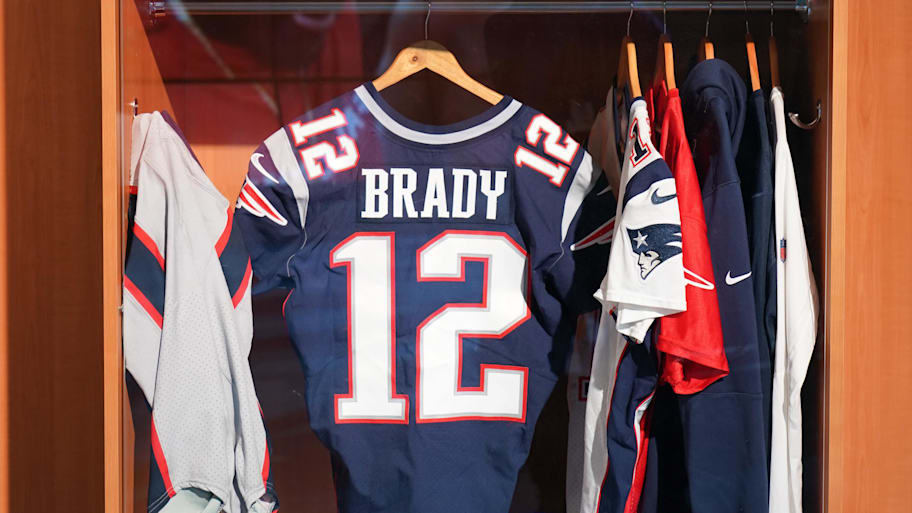 Brady refers to some of the jerseys he saved during his NFL career as 'relics.' Some will be on display at the Hall of Excellence in Las Vegas. | Kirby Lee-Imagn Images