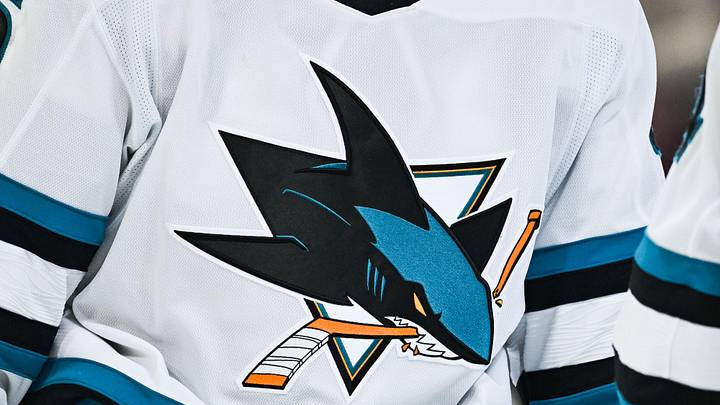 Mar 14, 2026; Montreal, Quebec, CAN; View of a San Jose Sharks logo on a jersey worn by a member of the team during the third period at Bell Centre. Mar 14, 2026; Montreal, Quebec, CAN; View of a San Jose Sharks logo on a jersey worn by a member of the team during the third period at Bell Centre.