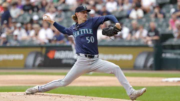 Seattle Mariners starting pitcher Bryce Miller delivers a pitch against the Chicago White Sox on July 28 at Guaranteed Rate Field.