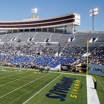 Fans watch from the stands during the UFL game between the San Antonio Brahmas and Memphis Showboats in Simmons Bank Liberty Stadium in Memphis, Tenn., on Saturday, April 6, 2024.