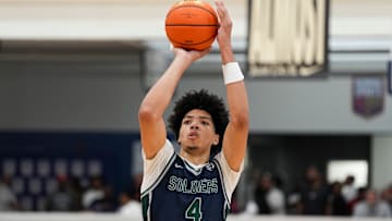 Oakland Soldiers’ Tyran Stokes (4) shoots a free throw during a game at Nike EYBL at the Memphis Sports & Events Center on Saturday, May 17, 2025.