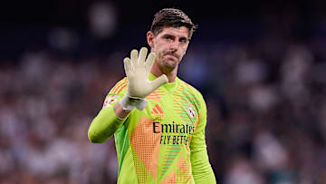 Thibaut Courtois of Real Madrid CF seen greetings the fans...