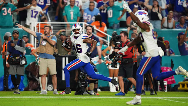 Miami Dolphins QB Tua Tagovailoa was picked off three times against Buffalo in Week 2, including this pick-six.