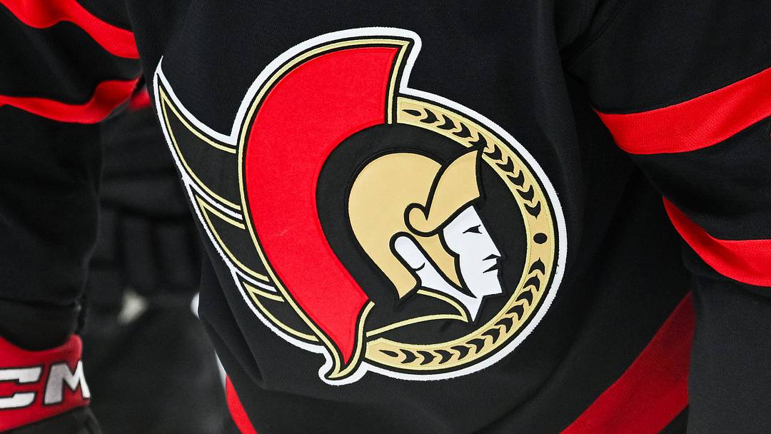 Jan 31, 2026; Ottawa, Ontario, CAN; View of a Ottawa Senators logo on a jersey worn by a member of the team against the New Jersey Devils during the second period at Canadian Tire Centre. Mandatory Credit: David Kirouac-Imagn Images