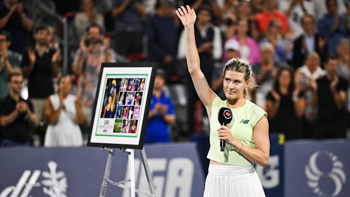 Eugenie Bouchard was honored with a retirement ceremony in Montreal. Eugenie Bouchard was honored with a retirement ceremony in Montreal.