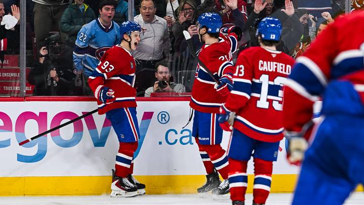 Nov 4, 2025; Montreal, Quebec, CAN; Montreal Canadiens right wing Ivan Demidov (93) reacts after scoring a goal against the Philadelphia Flyers during the second period at Bell Centre. Mandatory Credit: David Kirouac-Imagn Images
