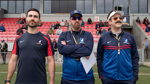 Brett Goldstein, Brendan Hunt and Jason Sudeikis in "Ted Lasso."