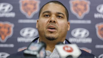 Chicago Bears general manager Ryan Poles speaks during a press conference at Halas Hall.