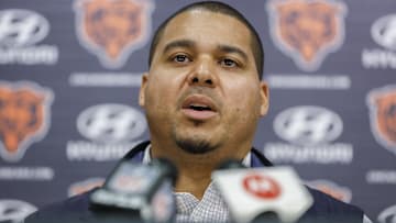 Chicago Bears general manager Ryan Poles speaks during a press conference at Halas Hall.