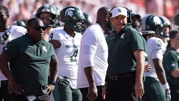Oct 4, 2025; Lincoln, Nebraska, USA; Michigan State Spartans Head Coach Jonathan Smith during the first half of the game against Nebraska at Memorial Stadium. Mandatory Credit: Kylie Graham-Imagn Images