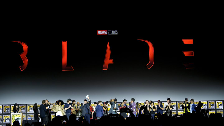 Mahershala Ali, Kevin Feige, and company announcing the new 'Blade' movie at San Diego Comic-Con in 2019.