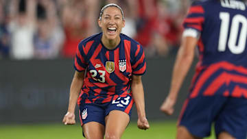 USWNT's Christen Press celebrates in match against Nigeria