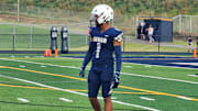 Elbert "Rock" Hill IV of Archbishop Hoban prepares for a play in warmups before the Knights played Don Bosco Prep on August 30, 2024.