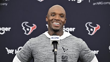 Jun 10, 2025; Houston, TX, USA; Houston Texans head coach DeMeco Ryans speaks during a press conference after an NFL football minicamp at NRG Stadium. Mandatory Credit: Maria Lysaker-Imagn Images 