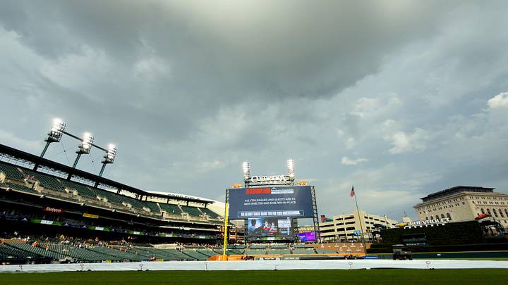 Jun 9, 2026; Detroit, Michigan, USA;  General view during a rain delay before the game between the Detroit Tigers and the Minnesota Twins at Comerica Park. Mandatory Credit: Rick Osentoski-Imagn Images