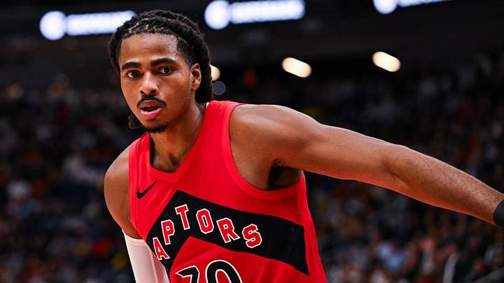 Oct 3, 2026; Quebec City, Quebec, CAN;  Toronto Raptors forward Collin Murray-Boyles (30) looks on against the Miami Heat during the first quarter at Videotron Centre.  Mandatory Credit: David Kirouac-Imagn Images